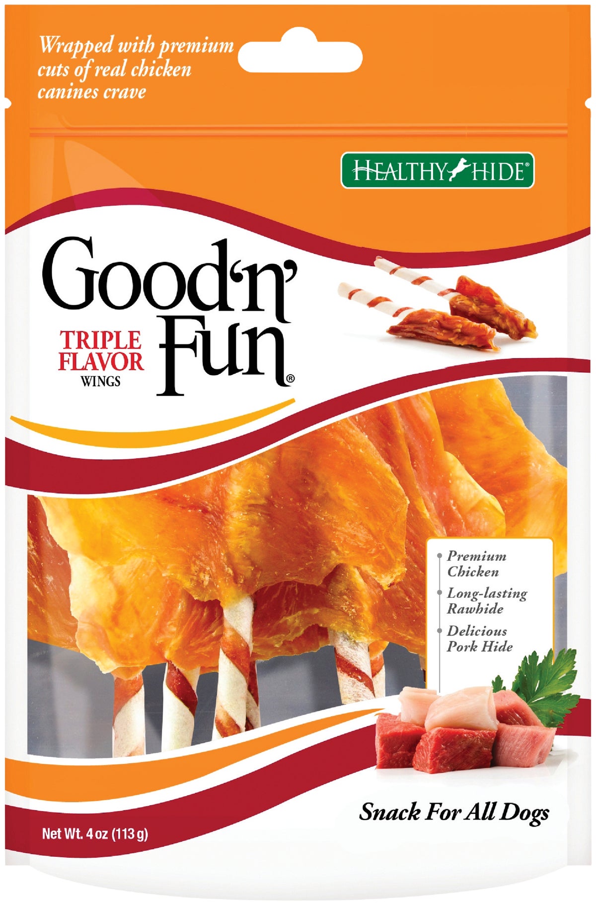 Healthy Hide Good#039n Fun Triple Flavor Wings Dog Treat 4 Oz.