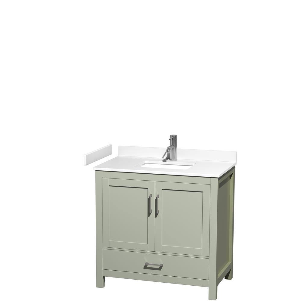 Wyndham Collection Sheffield 36 in. W x 22 in. D x 35 in . H Single Bath Vanity in Light Green with White Cultured Marble Top WCS141436SLGWCUNSMXX