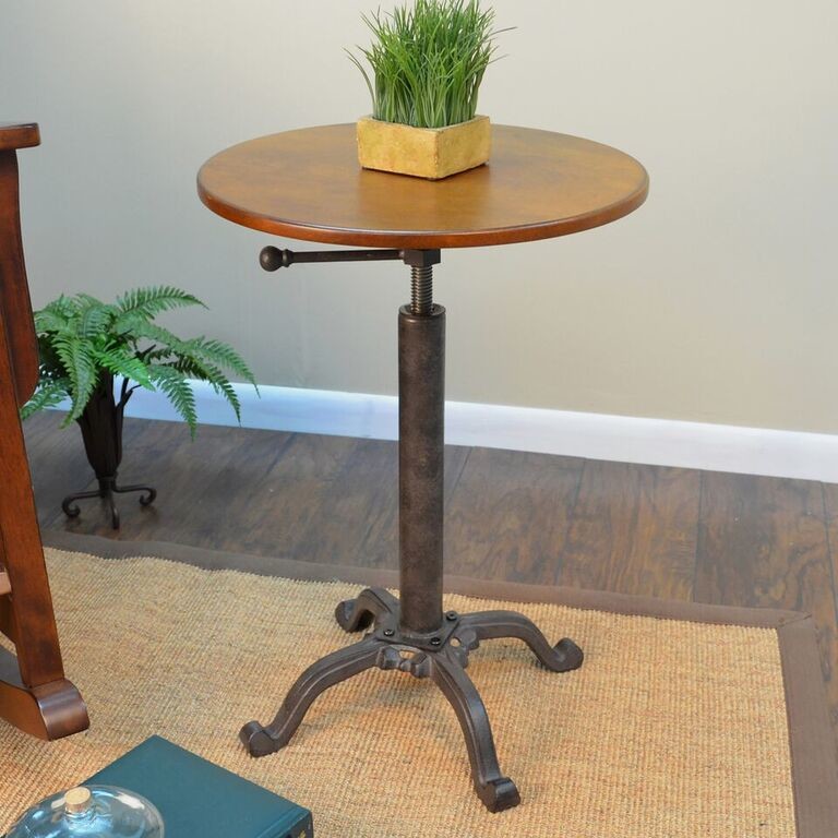 Monticello Adjustable Height Accent Table  Chestnut Top and Industrial Cast Iron   Industrial   Side Tables And End Tables   by CAROLINA CLASSICS  Houzz