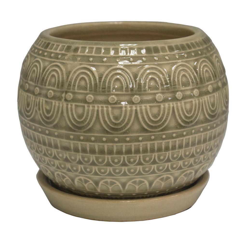 Trendspot 6 in. Greige Seven Seas Ceramic Globe Planter ECR00735S-060H