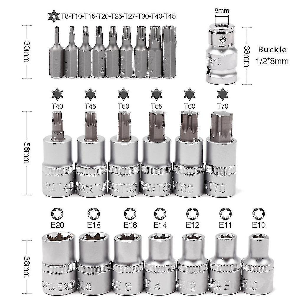 Naiwang 23 Pcs Torx Bit Socket Set Crv Star Sockets Set Car Repair Automotive Tools