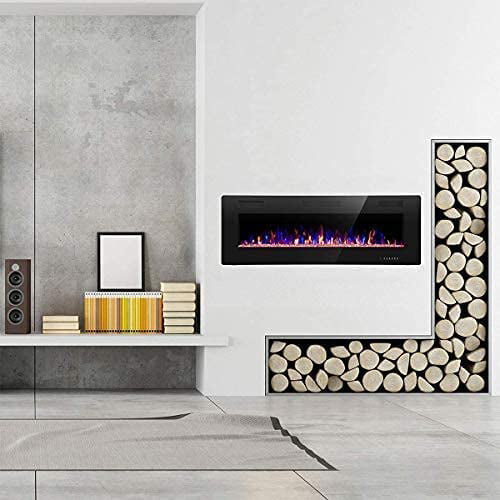 AGLUCKY 42 inch Recessed and Wall Mounted Fireplace,Low Noise, Fit for 2 x 6 and 2 x 4 Stud, Remote Control with Timer,Touch Screen,Adjustable Flame Speed