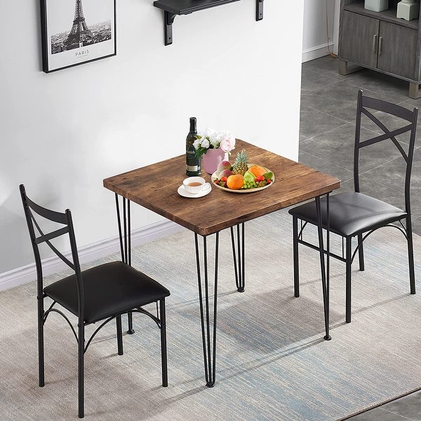 3-Piece Dining Table Set with 2 Pu Cushion Chairs for Small Space， Rustic Brown