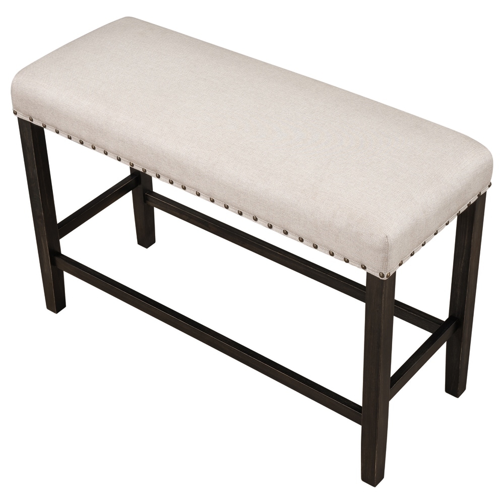 Rustic Wooden Upholstered Dining Bench for Small Places  Espresso+ Beige