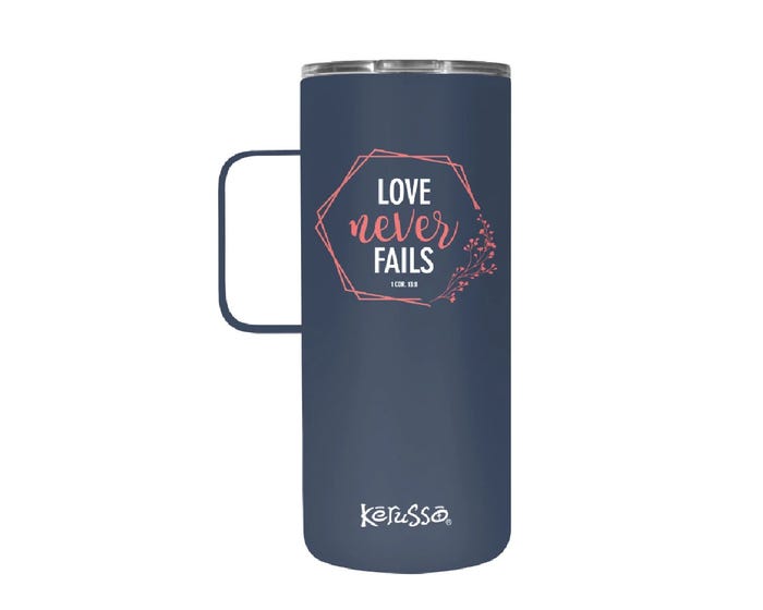 Kerusso Dual Wall Stainless Steel Mug Love Never Fails Hexagon， 22 oz. - MUGS272