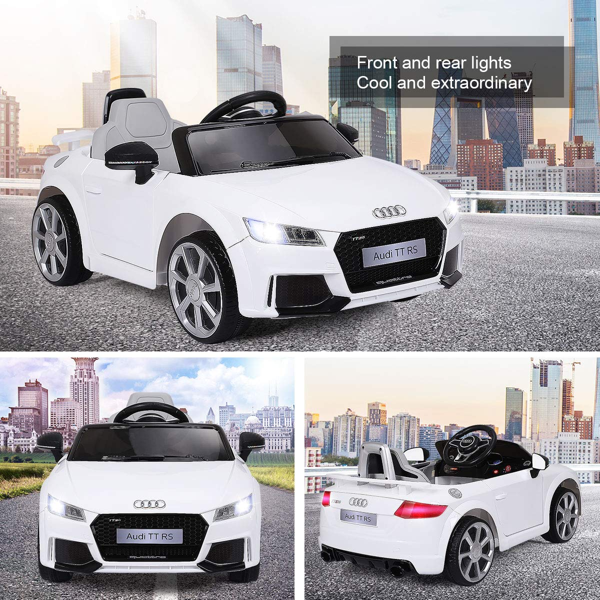 12V Licensed Audi TT RS, Battery Powered Electric Ride On Vehicle w/ 2.4G Parental Remote Control, White