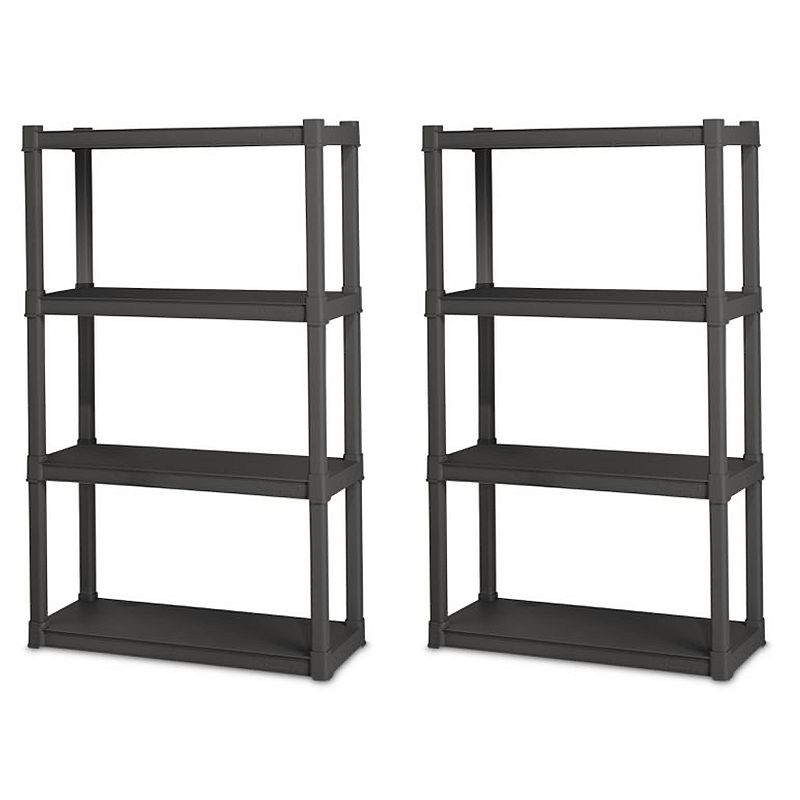 Sterilite Plastic Indoor Outdoor 4 Shelf Durable Shelving Unit， Gray， 2 Pack