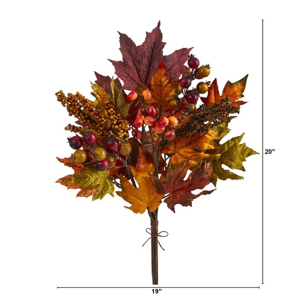 20 Maple Leaf and Berries Artificial Flower Bouquet (Set of 3)