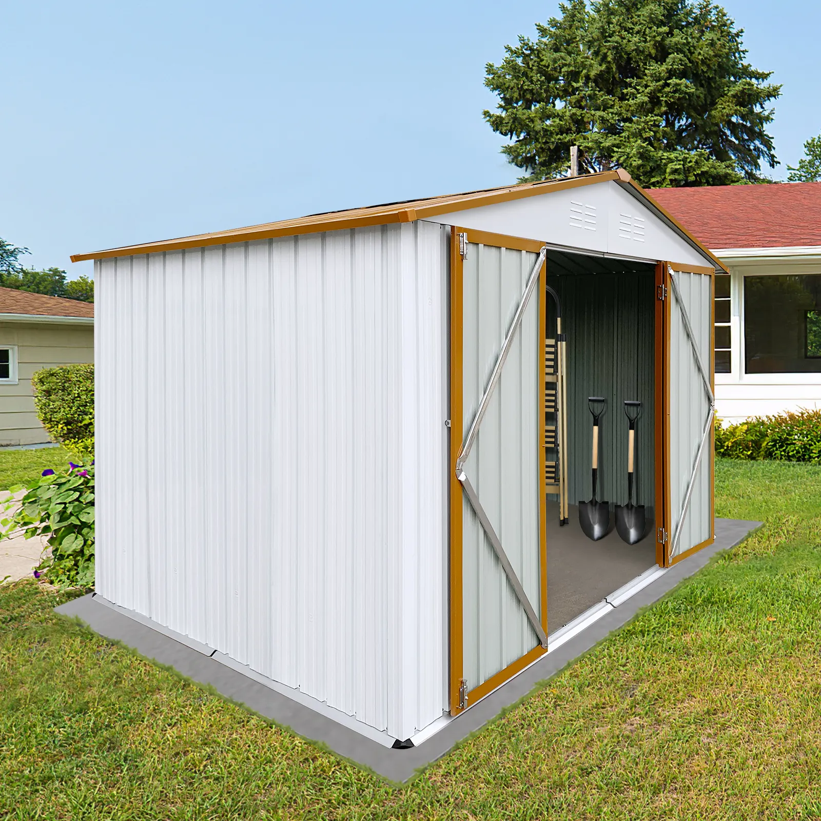 8*6 White Yellow Modern Garden Shed Easy Assembly Tool Storage Shed