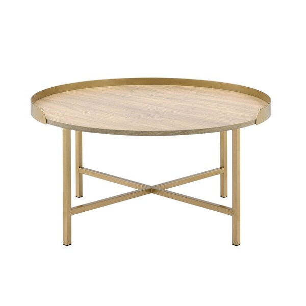 End Table Wooden Coffee Table Round Table Top Oak Table Gold Finish