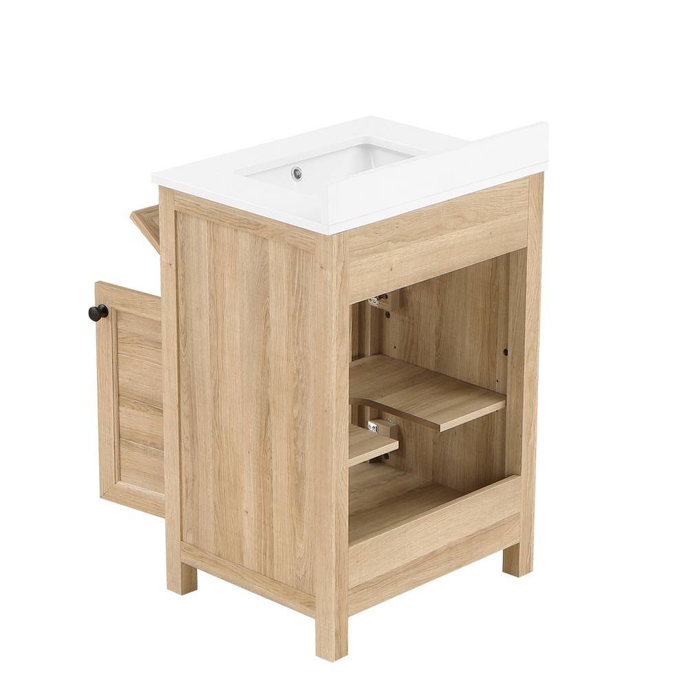 Home Decorators Collection Hanna 24 in. W x 19 in. D x 34.50 in. H Freestanding Bath Vanity in Weathered Tan with White Engineered Stone Top Hanna 24WT