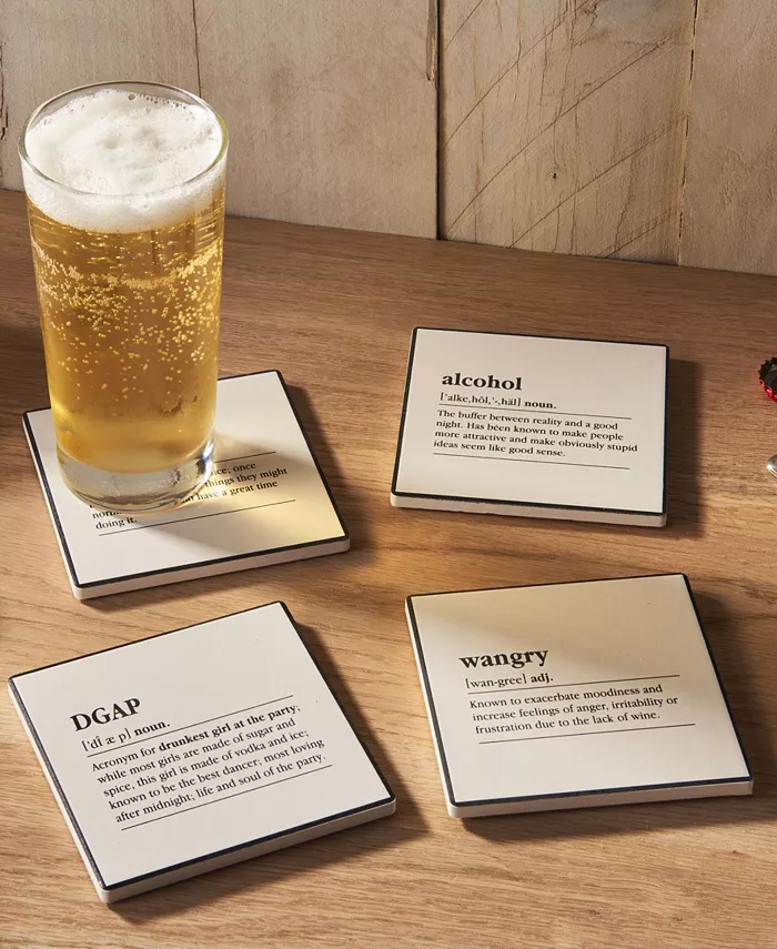 American Atelier 4.25'' D Definitions Ceramic Coasters Set 4 Piece