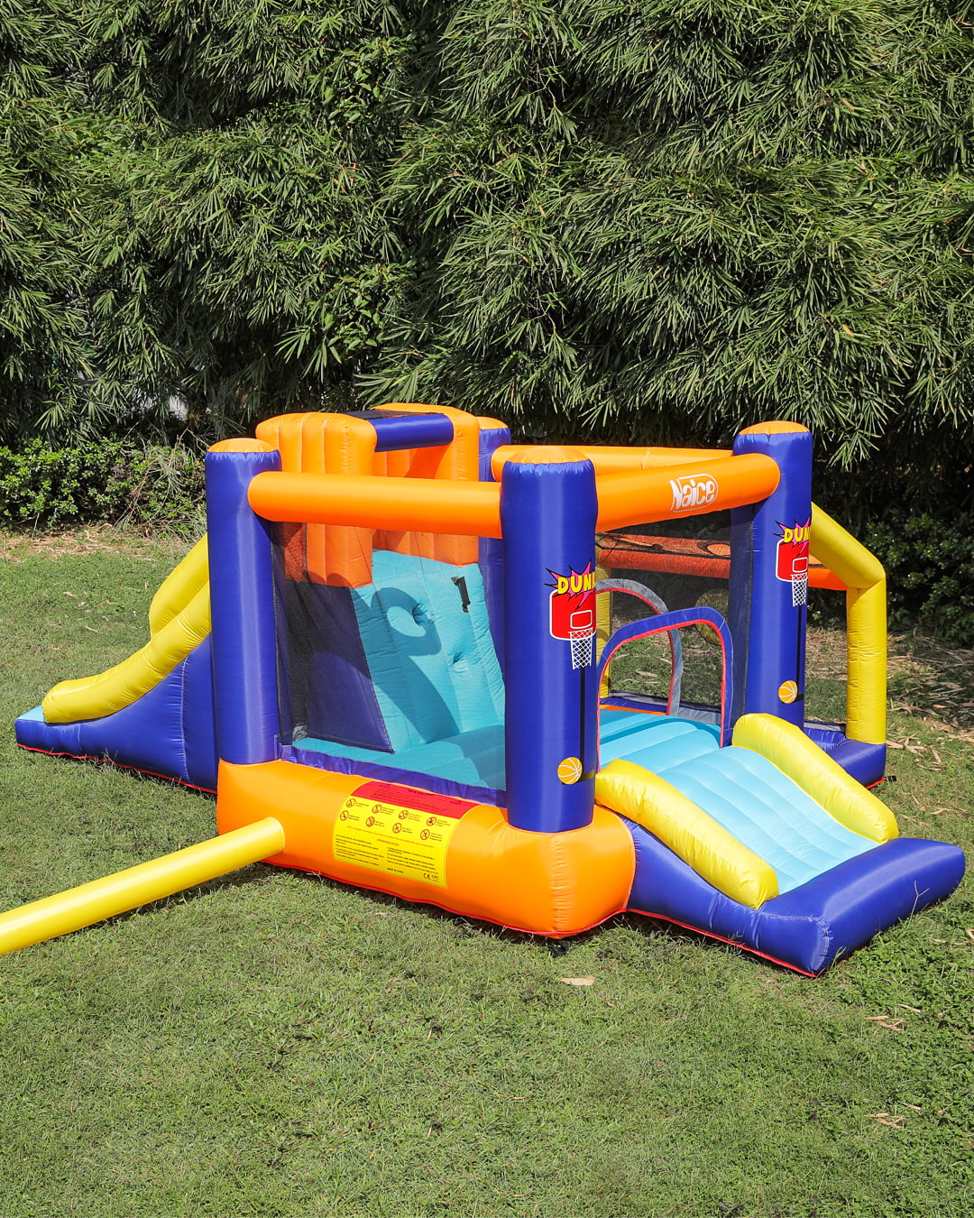 Inflatable Bounce House for Kids 3-12 177" x 119" x 71" Double Slide Climbing Wall and Ball Pit Jumping Castle