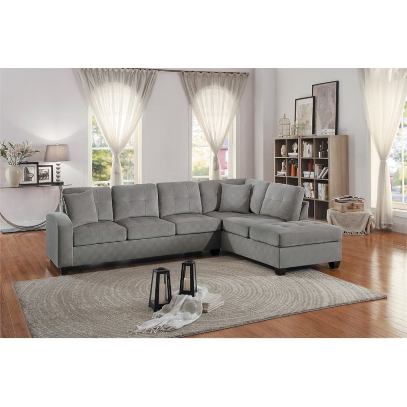 Lexicon Emilio Velvet Upholstered Reversible Sectional in Chocolate   Transitional   Sectional Sofas   by Homesquare  Houzz