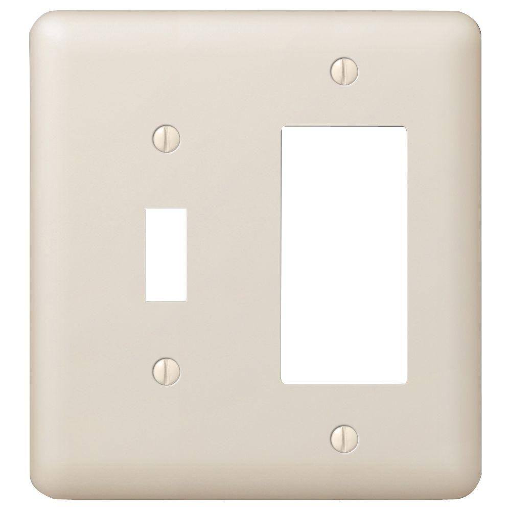 AMERELLE Declan 2 Gang 1-Toggle and 1-Rocker Steel Wall Plate - Almond 935TRAL