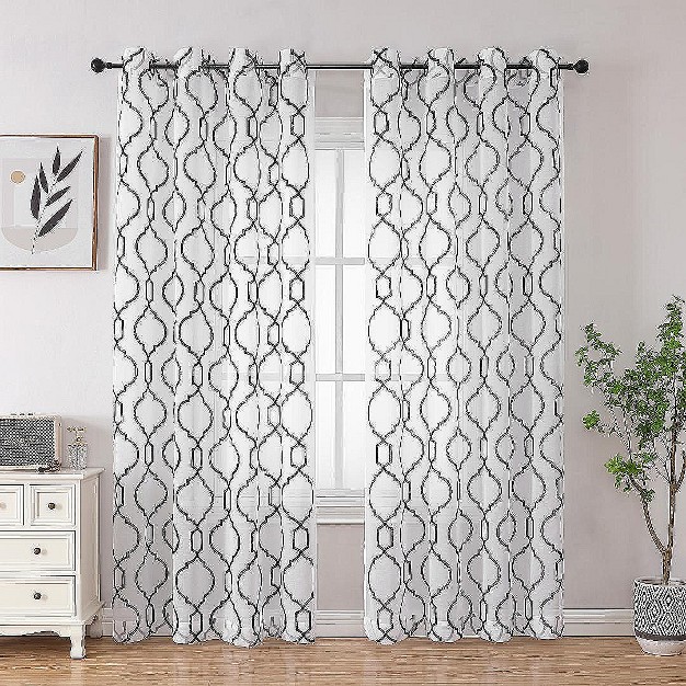 Kate Aurora Transcendence 1 Piece Grommet Top Embroidered Sheer Trellis Clover Window Curtain Panel