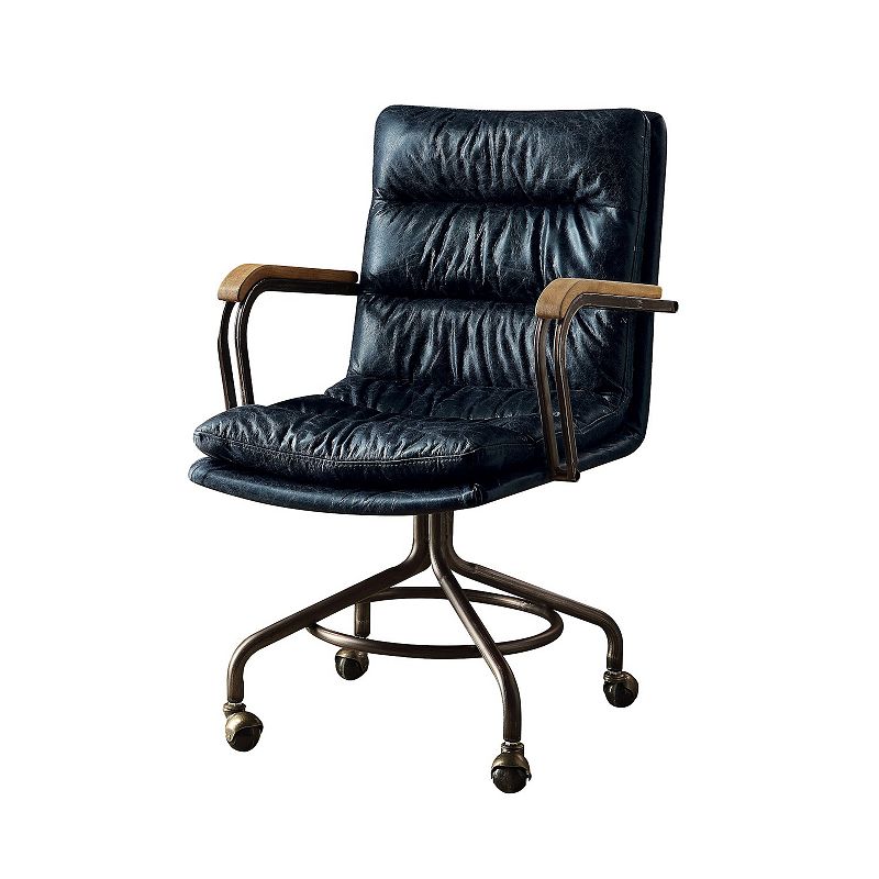 Metal and Leather Executive Office Chair， Vintage Blue