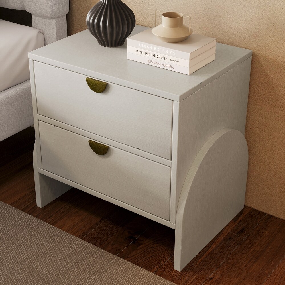 Rubber Wood 2 Drawer Bedside Table Nightstand with Arch Shape Legs