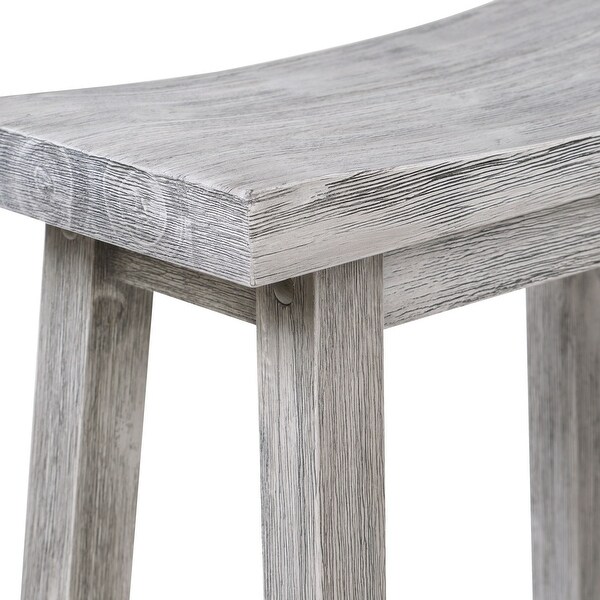 Saddle Design Wooden Counter Stool with Grain Details， Gray