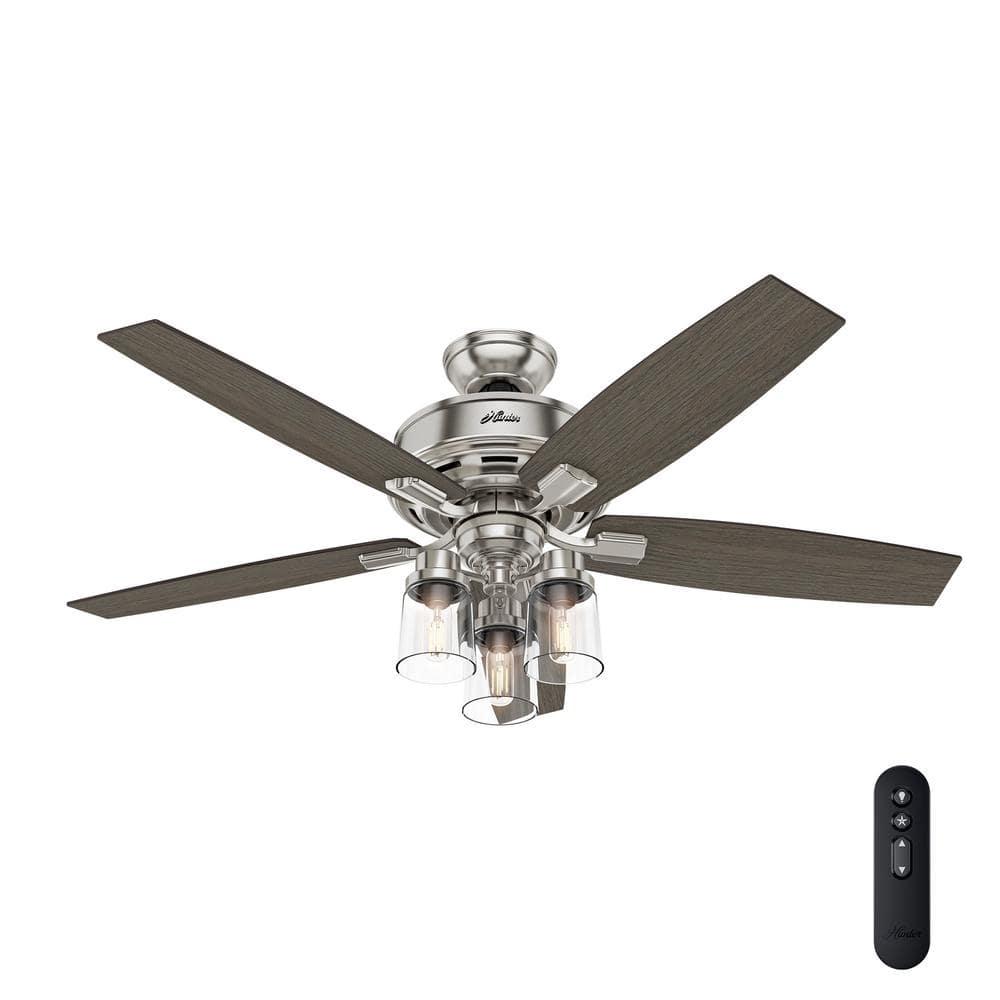 Hunter Bennett 52 in LED Indoor Brushed Nickel Ceiling Fan with 3Light Kit and Handheld Remote Control