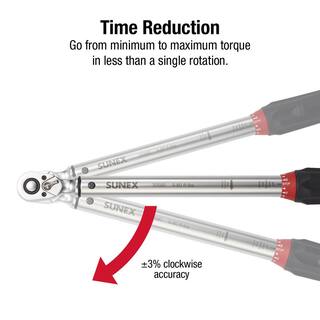 SUNEX TOOLS 38 in. Drive 5 ft.lbs. to 80 ft.lbs. Indexing Torque Wrench 30580