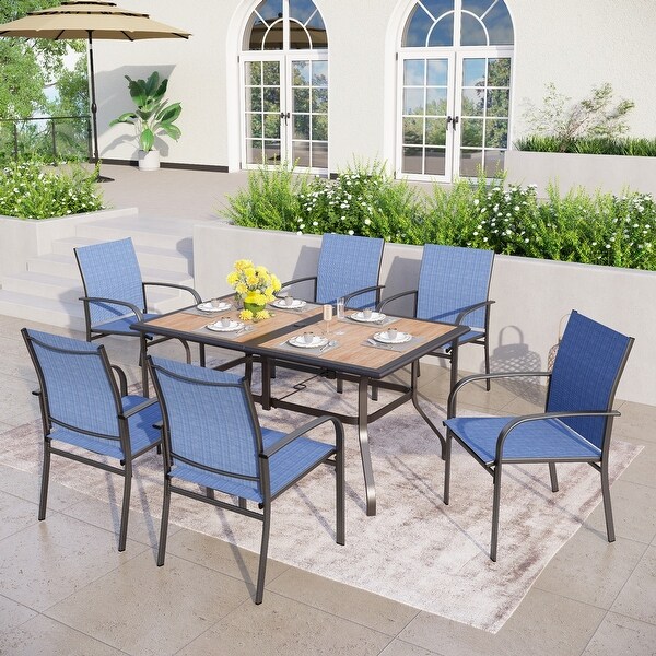 MAISON ARTS 7Piece Patio Dining Set Woodlook Rectangle Table and 6 Textilene Chairs