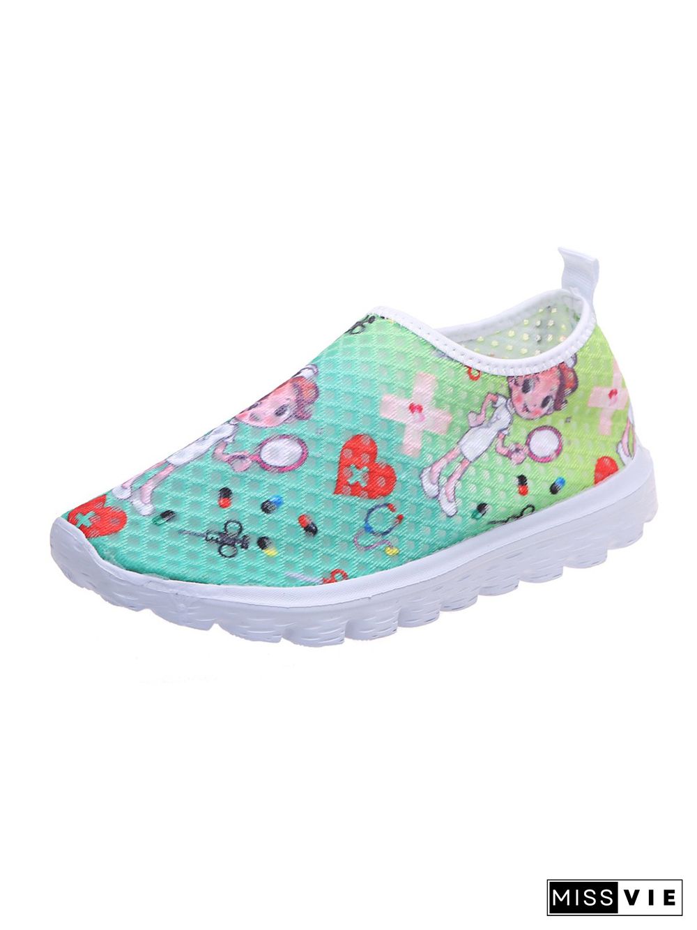 Nurse Fighting Epidemic Print Breathable Tulle Mesh Lightweight Sneakers