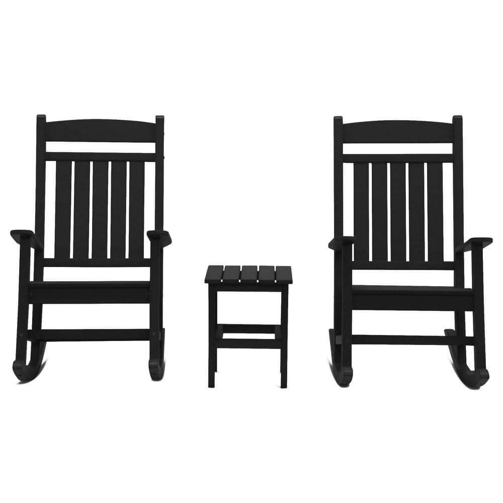 DUROGREEN Classic Rocker Black 3Piece Plastic Outdoor Chat Set