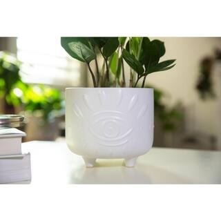 Flora Bunda 6 in. and 4.75 in. Matte White Evil Eye Ceramic Plant Pot with Legs (Set of 2) CT1423E2-MTWH