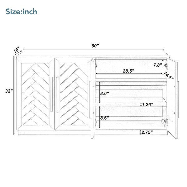 White Buffet Cabinet with Adjustable Shelves