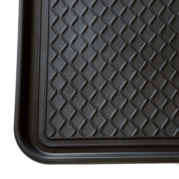 Large All weather Indoor outdoor Boot Tray Weather resistant Plastic Shoe Mat With Raised Edge For Entryways Decks And Patios By Stalwart black