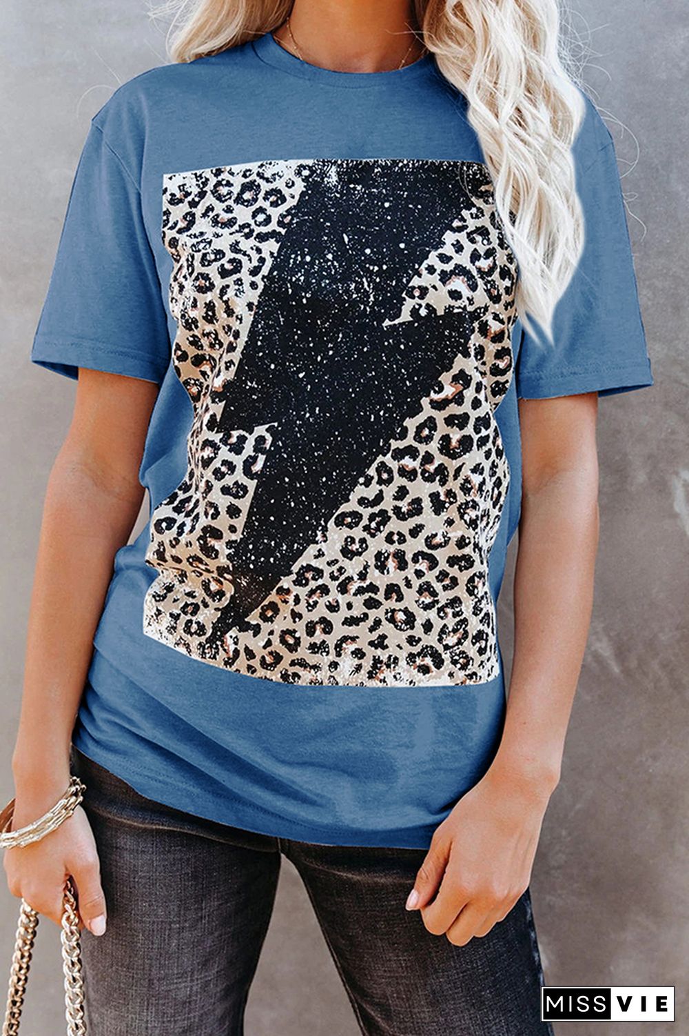 Leopard Lightning Print Graphic Tees for Women Wholesale Short Sleeve T shirts Top