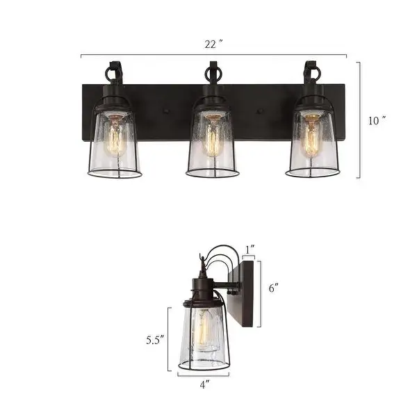 Farmhouse 3-Light Bronze Bathroom Vanity Lights Metal Cage Wall Sconces with Seeded Glass - 22