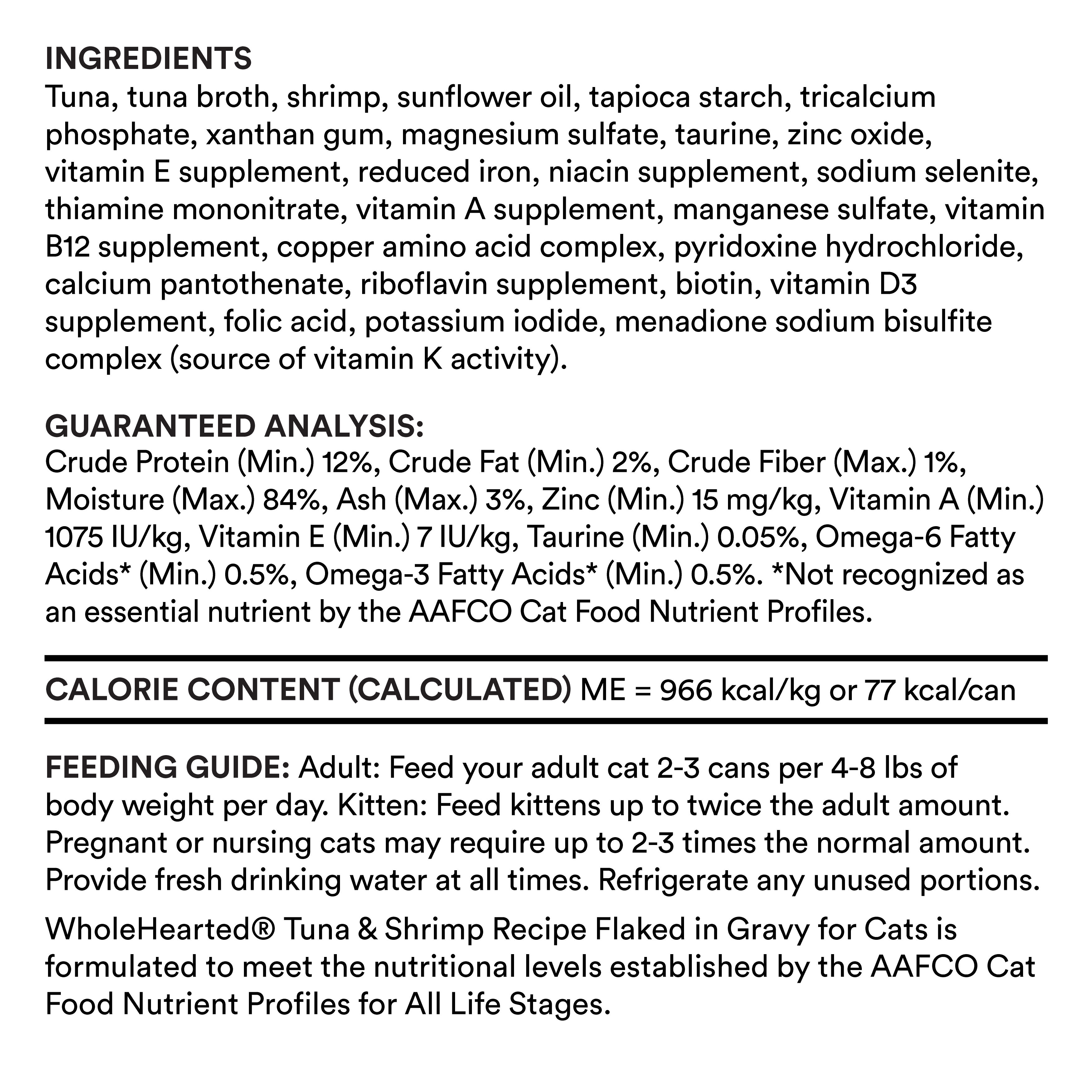 WholeHearted All Life Stages Canned Cat Food - Grain Free Tuna and Shrimp Recipe Flaked in Gravy， 5.5 OZ， Case of 12