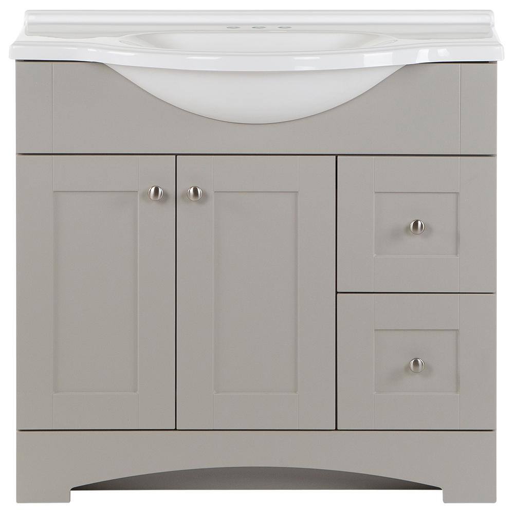 Glacier Bay Del Mar 37 in. W x 18.78 in. D Bath Vanity in Gray with Cultured Marble Vanity Top in White with Belly Bowl Sink DM36P2-KG