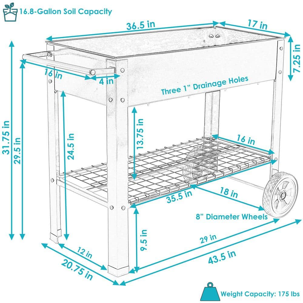 Sunnydaze Decor Galvanized Steel Mobile Raised Garden Bed Cart in Blue HB-229