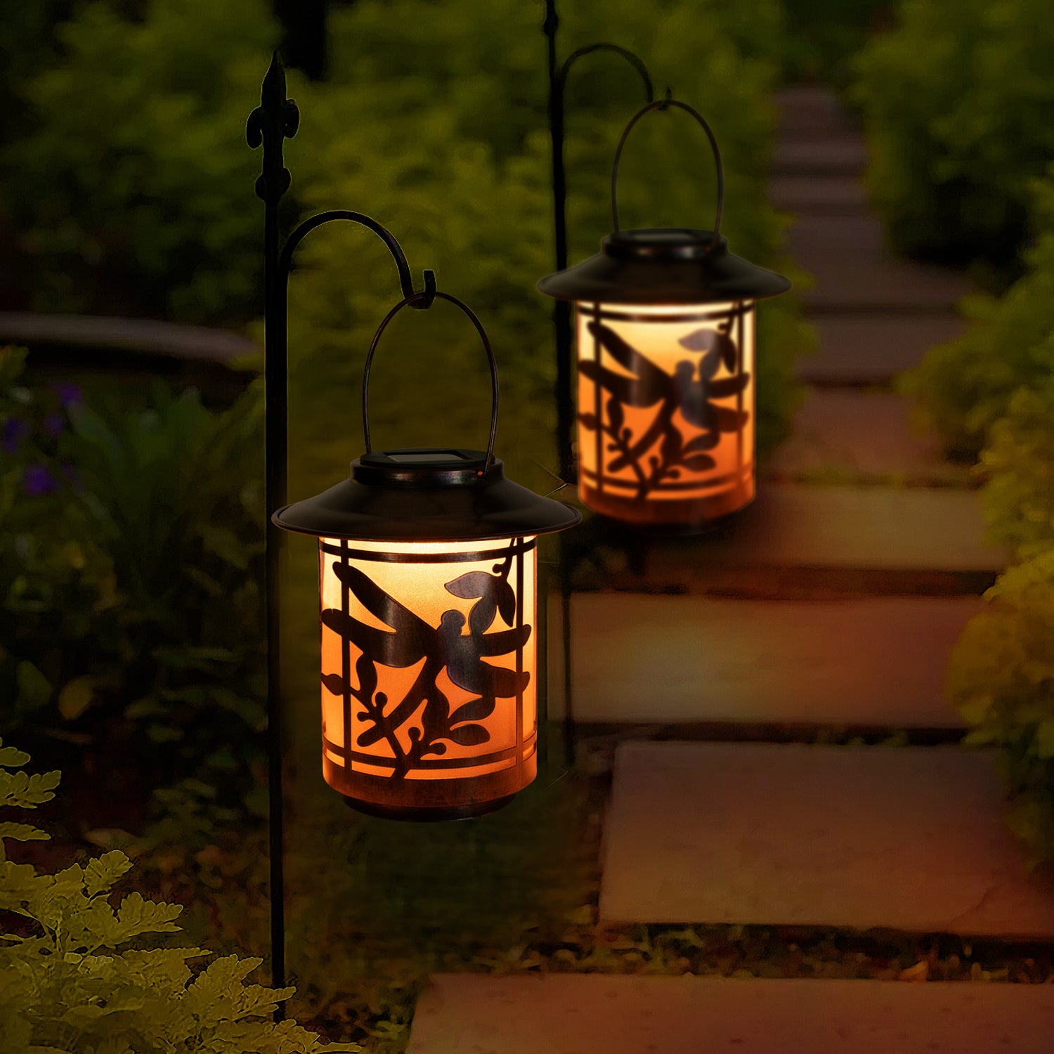 Dragonfly Solar Lantern - Waterproof Hanging Solar Light Metal LED Decorative for Garden Patio Porch Tabletop