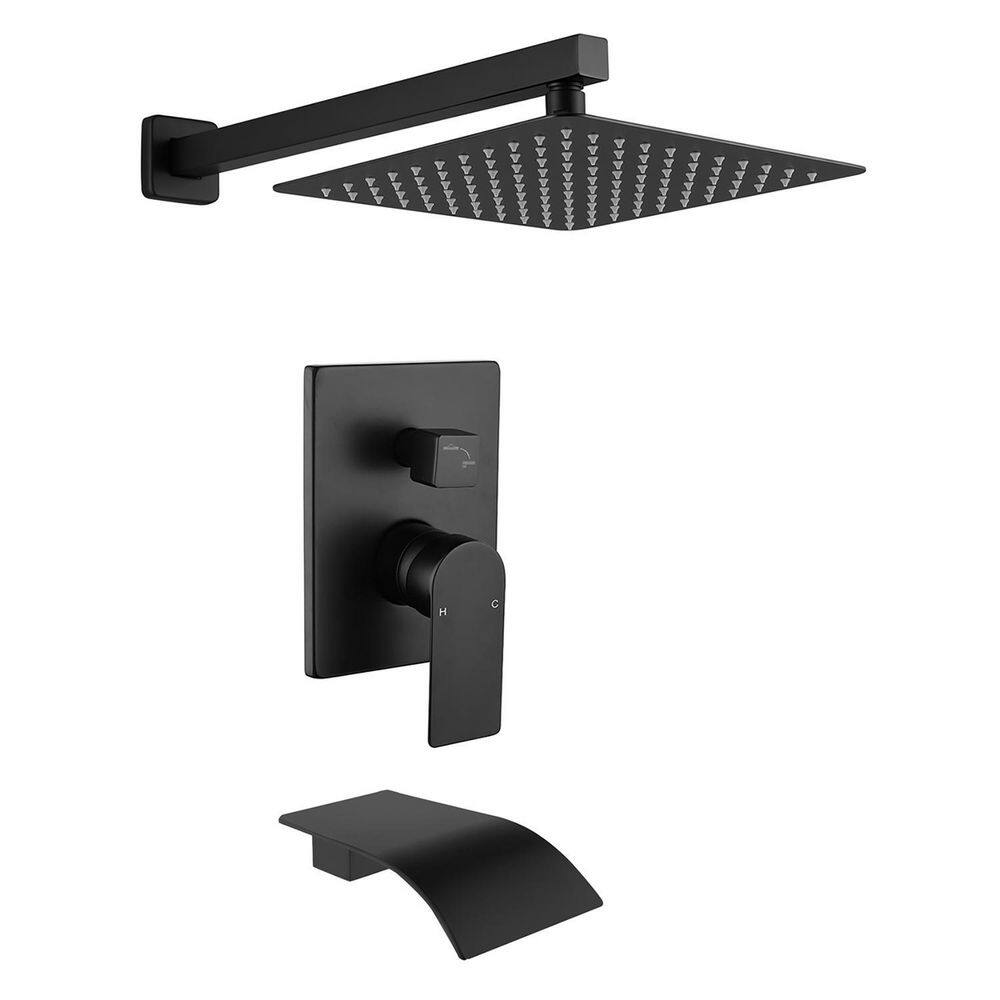 Boyel Living Single-Handle 1-Spray Tub and Shower Faucet with 10 in. Square Fixed Shower Head in Matte Black (Valve Included) BL-33012B