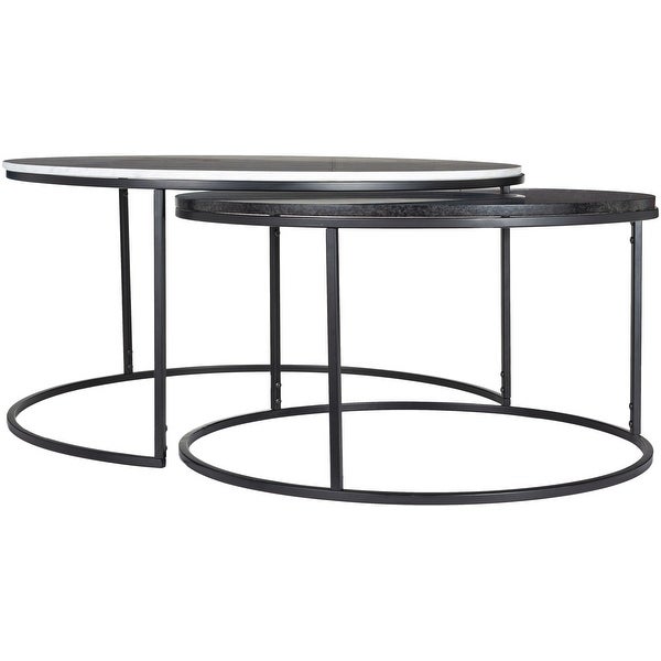 Primrose Round Nesting Coffee Tables with Genuine Marble Tops - 18