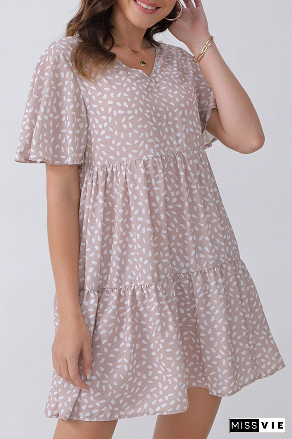 Fashion Sweet Print Split Joint V Neck Princess Dresses