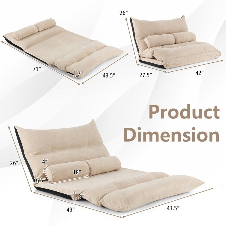 Adjustable Floor Sofa Bed with 2 Lumbar Pillows   71\