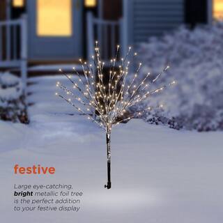 39 in. Tall Silver Metallic Foil Tree Stake with Warm White LED Lights CRD128WW