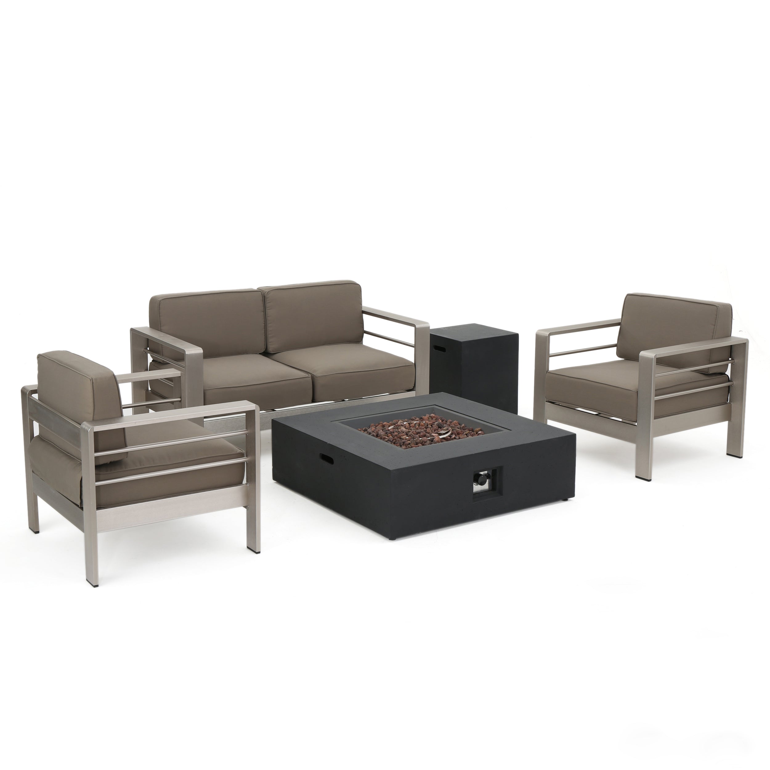 Coral Bay Outdoor Aluminum Khaki Chat Set w/ Fire Table