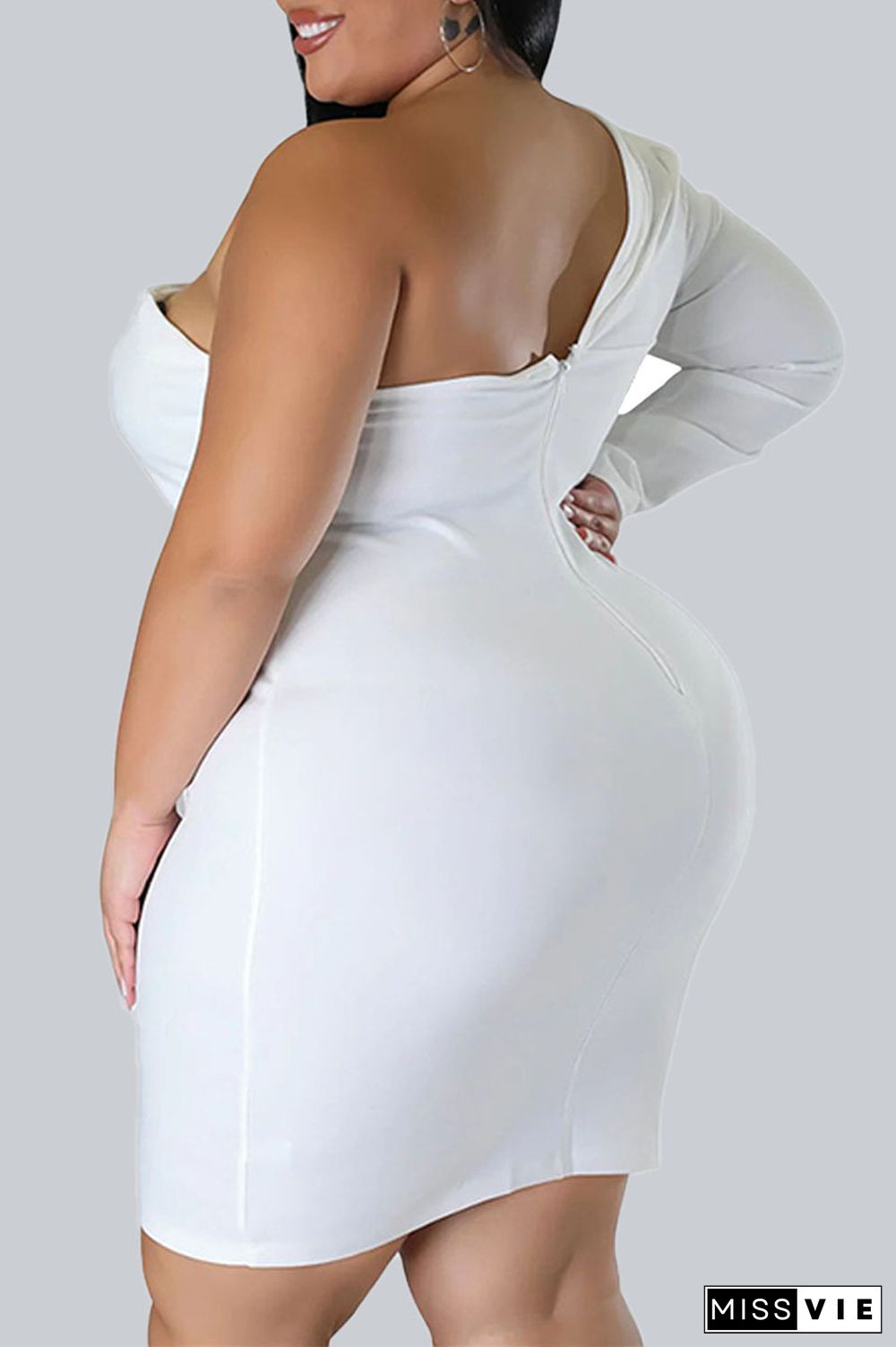 White Casual Elegant Solid Patchwork V Neck Wrapped Skirt Plus Size Dresses