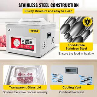 VEVOR Silver Chamber Vacuum Sealer 110-Volt Kitchen Packaging Machine 180 Watt 6.5 m³h Pump for Meats Fruit Saver (Set of 9) TSZK6CBMH110VRX5VV1