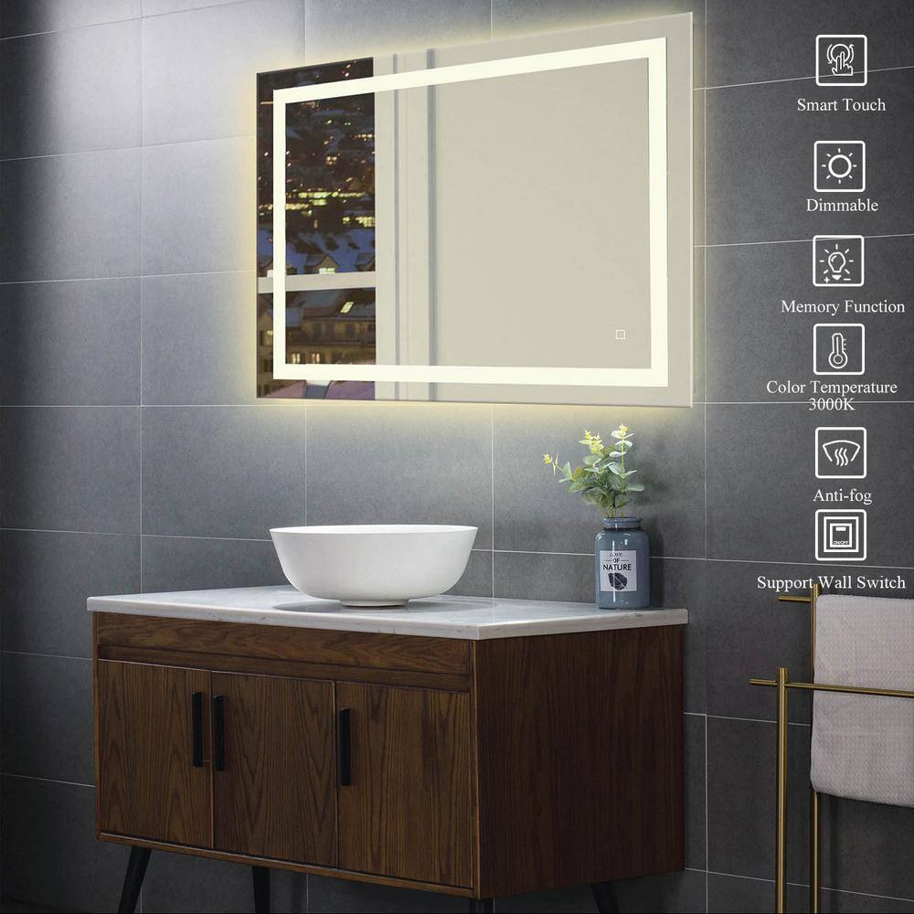 KINWELL LED Light 32 in. W x 40 in. H Rectangular Frameless Wall Mount Bathroom Vanity Mirror MCG0509