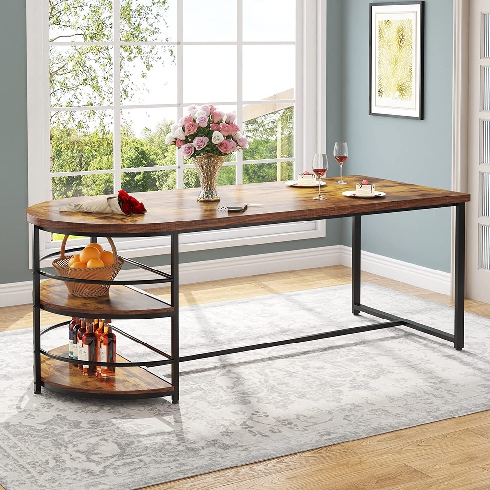 Dining Table for 4 with Storage Shelf  3 Tiers Wood Kitchen Table 70.9'' Long Dinner Table  Brown   Black