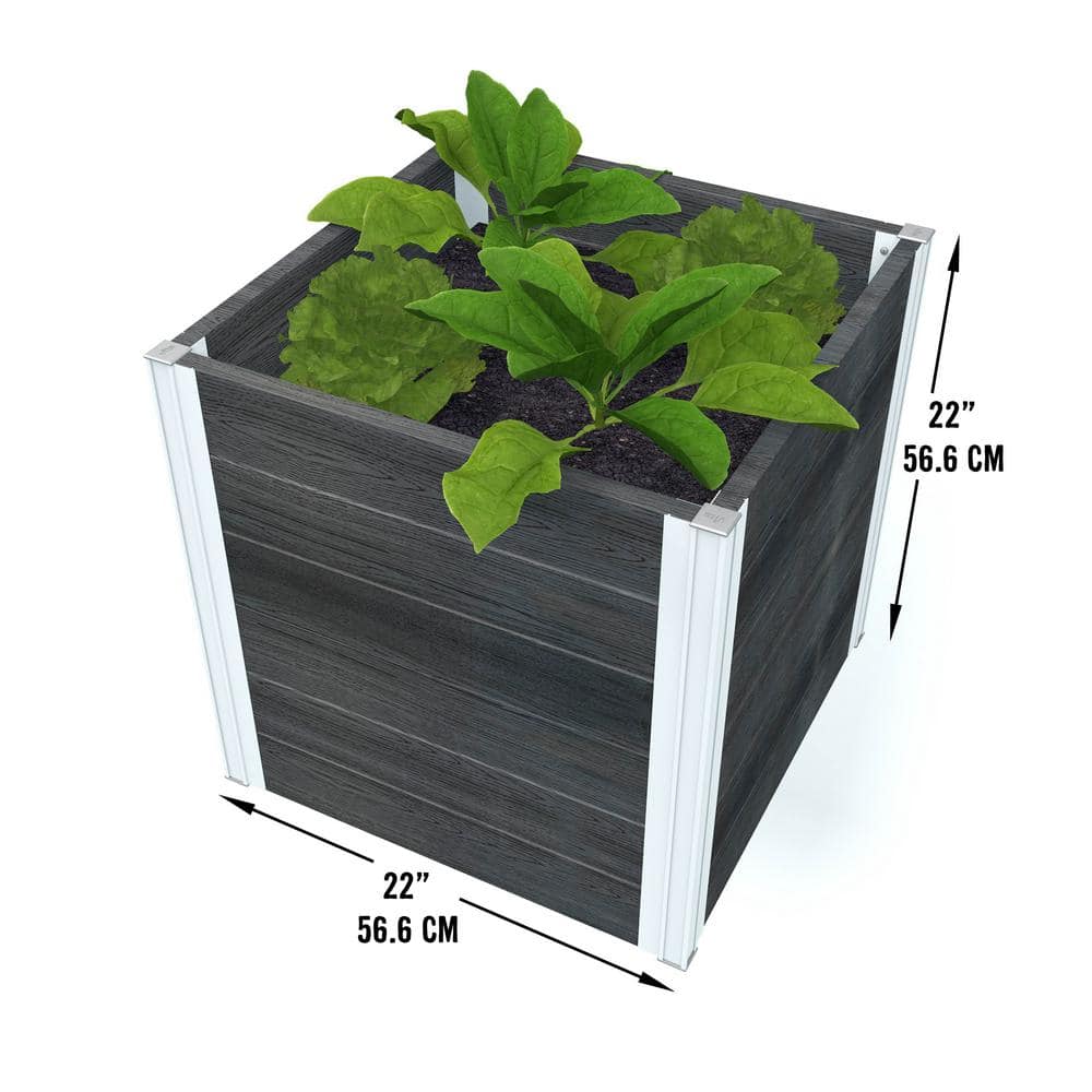 New England Arbors Vita Urbana 22quotL x 22quotW x 22quotH Vinyl Cube Planter Slate Gray VT17611 VT17611