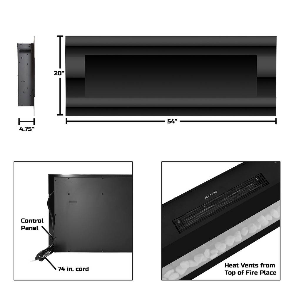 Hastings Home 54” Electric Fireplace  Wall Mount  Front Vent  LED Flame Technology   Remote Control   54” x 20” x 4.75”