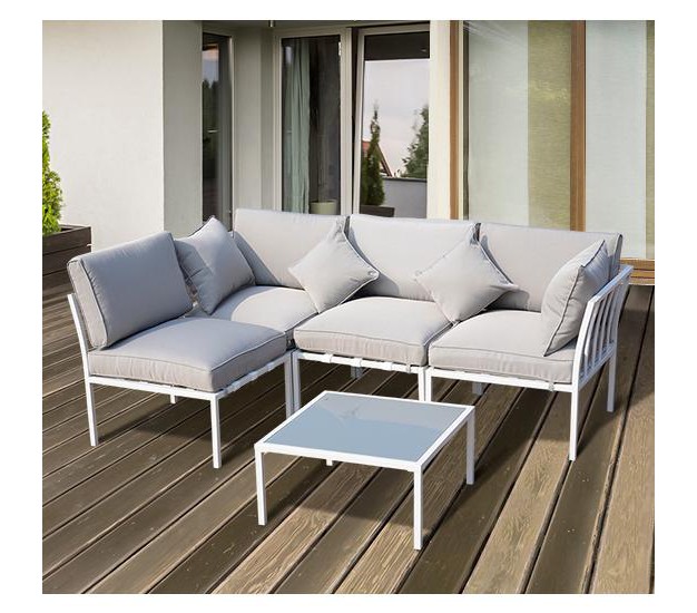 Outsunny 5 Piece Outdoor Furniture Patio Conversation Seating Set 2 Sofa Chairs amp Coffee Table White